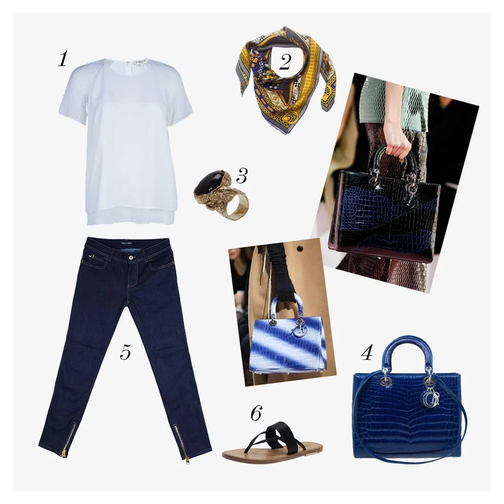 Dior Blue Crocodile Leather Large Lady Dior Tote front view - Blue Crocodile Lady Dior Tote