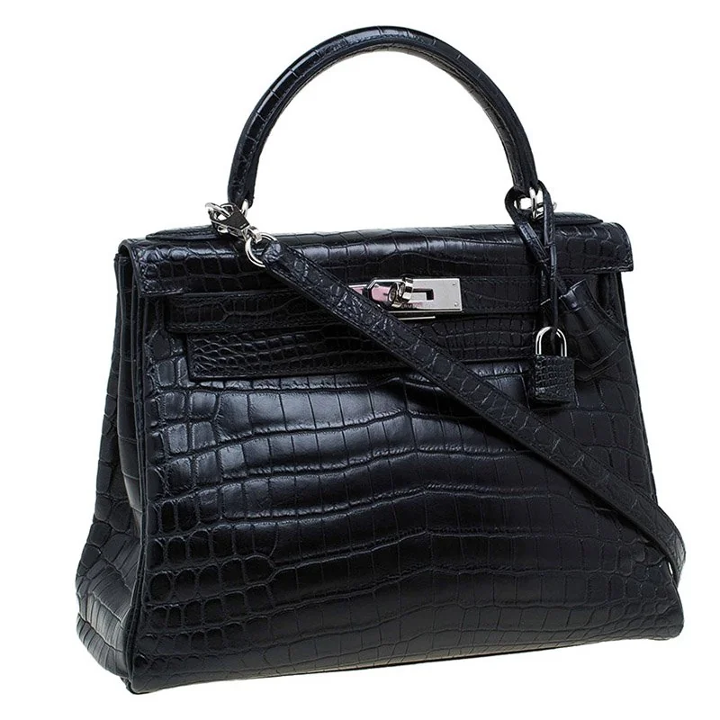 Hermès Birkin and Kelly bags in crocodile and alligator leather side view - Hermès crocodile vs alligator
