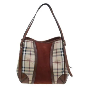 Burberry Burberry Haymarket Check Suede Panel Shoulder Bag side view - Burberry Haymarket check bag