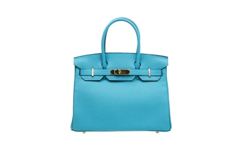 Hermès Birkin 30 (Bleu Saint Taurillon Clemence, Gold Hardware) front view - Hermes Blue Clemence Birkin 30