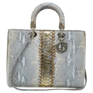 Dior Lady Dior (Multicolour Python, Large Tote) front view - Lady Dior python bag