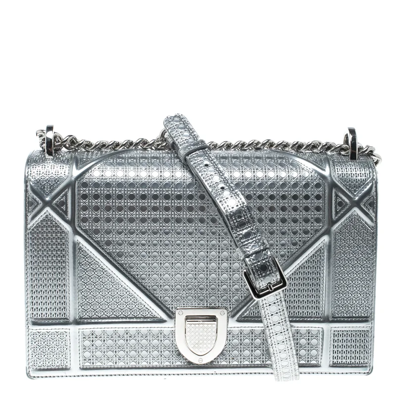 Dior Dior Silver Patent Leather Medium Diorama Flap Shoulder Bag side view - Dior Diorama bag