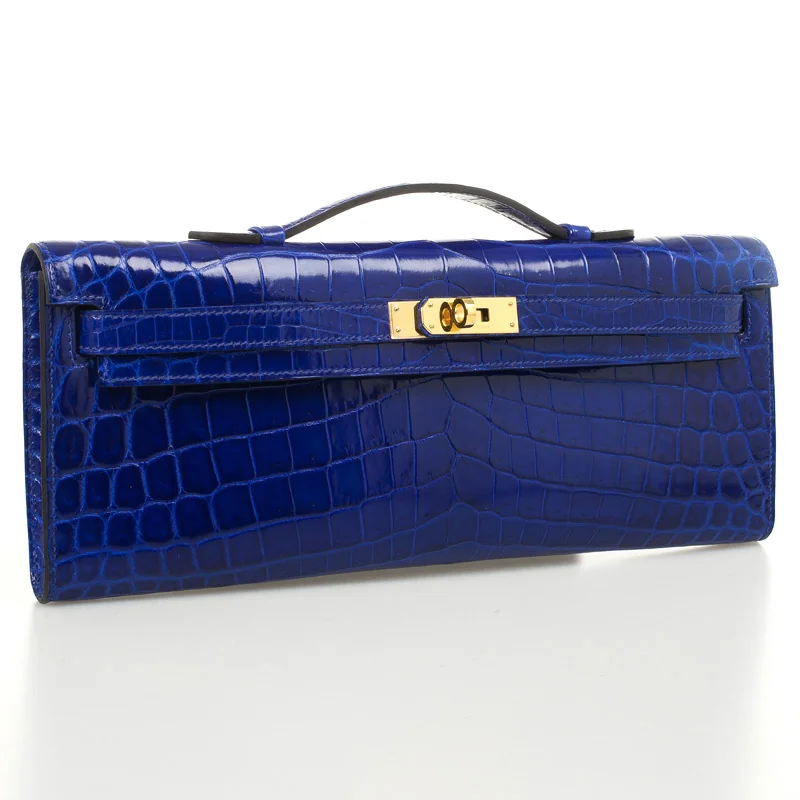 Hermès Kelly Cut Clutch front view - Hermes Bleu Electrique