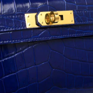 Hermès Kelly Cut Clutch side view - Hermes Bleu Electrique