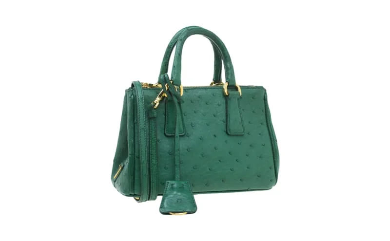 Prada Prada Green Ostrich Leather Mini Double Zip Crossbody Bag side view - Prada Green Ostrich Leather Mini Crossbody